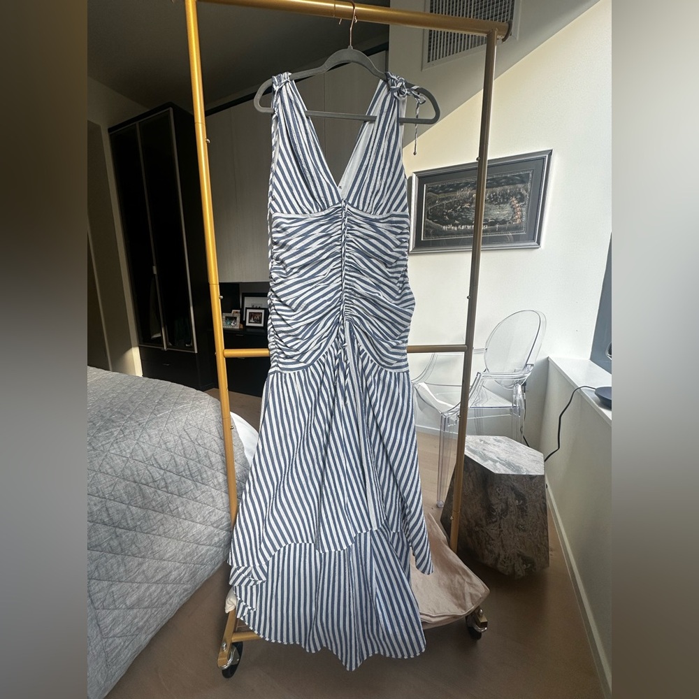 Veronica Beard Navy and White Striped High Low Dress